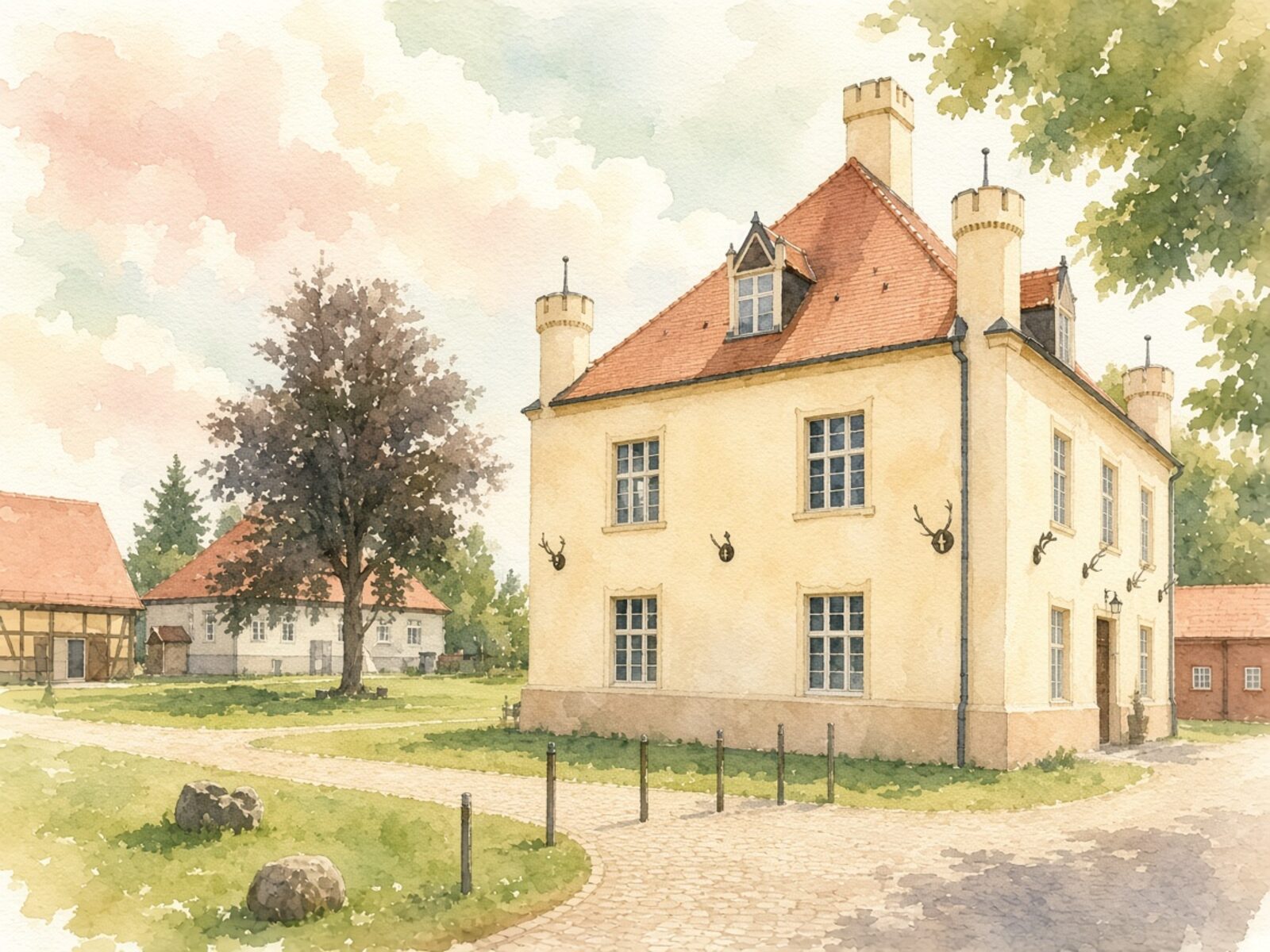 Aquarell vom Jagdschloss Groß Schönebeck